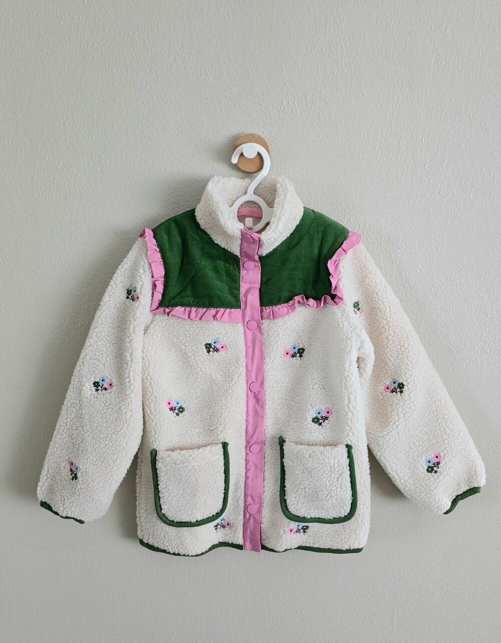 NWOT Mini Boden Cream Pretty Borg Mix Jacket, Sz 5/6-11/12